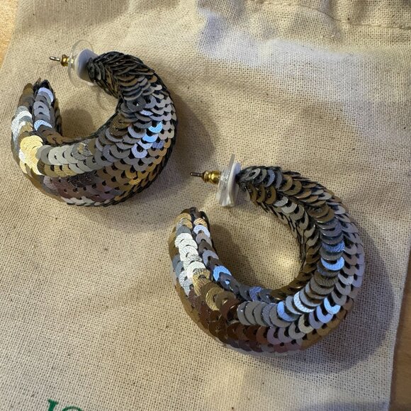 J. Crew Hypoallergenic Sequin Hoop Earrings in Gunmetal Multi New Without Tags! - Picture 3 of 4